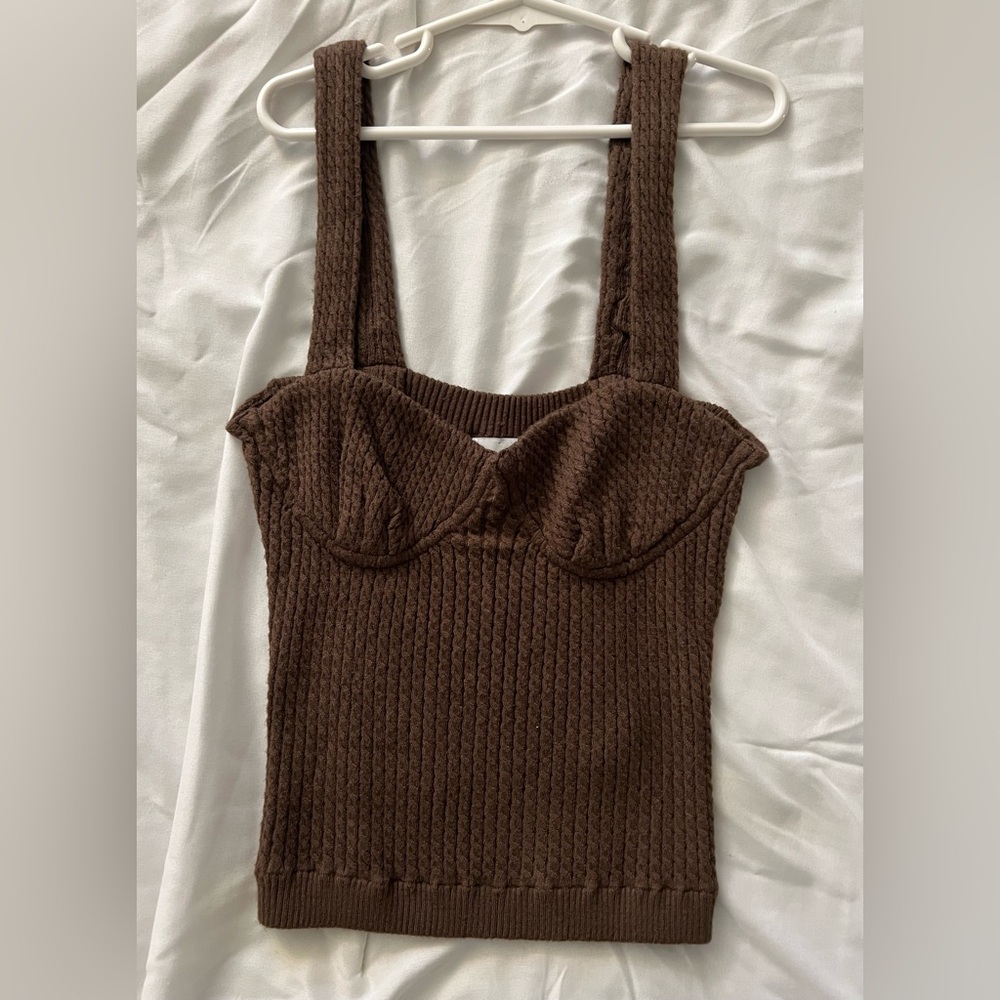 New Brown Womens Crocheted Top, Danielle Bernstein Europe Style. Feminine style